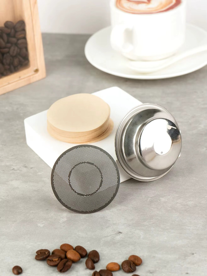 Dalinwell Espresso Siebträger-Set aus Edelstahl mit Druck-Espresso-Filterschüssel, Puck-Sieb und Filterpapier, Silber, Durchmesser: 54 mm - Bild 3