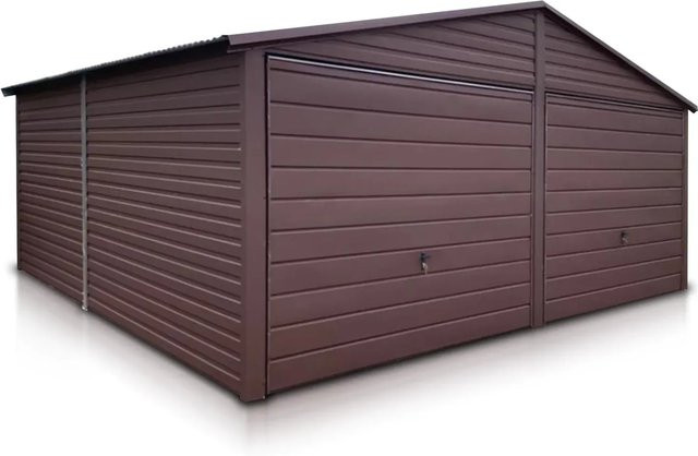 Liderstal Doppelgarage Standard aus Trapezprofilblech mit Satteldach und Schwingtor in Dunkelbraun, B: 600 cm, T: 550 cm, H: 280 cm - Bild 1