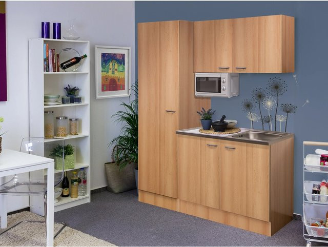 Flex-Well Classic Singleküche Nano Buche, Farbe Braun, B/T/H: 150 x 57 x 200 cm - Bild 1