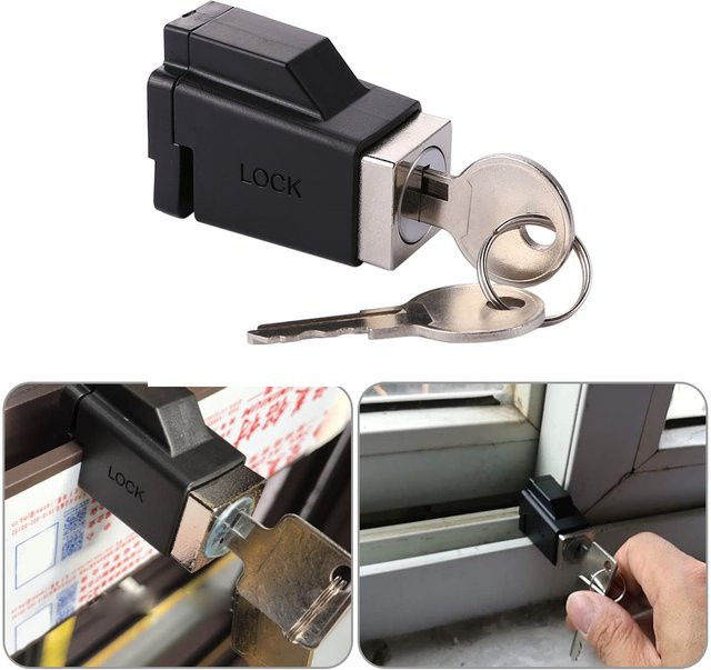 Fensterschloss aus Aluminiumlegierung mit 2 Schlüsseln und Fensterbegrenzung in Schwarz - Bild 1