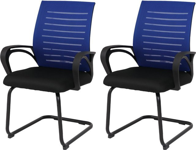 2er-Set Konferenzstuhl MCW-K51 Freischwinger mit blauem Stoffbezug und schwarzem Gestell - Bild 1