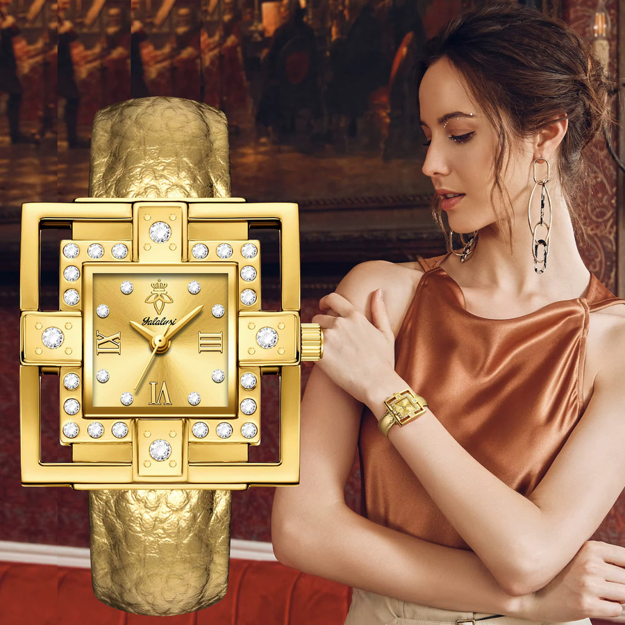 YaLaLuSi Armbanduhr Quarz, Gold, Diamantbesetzt, Damen - Bild 5