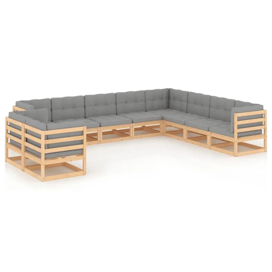vidaXL 10-tlg. Garten-Lounge-Set aus massivem Kiefernholz in U-Form mit grauen Polstern - Bild 2