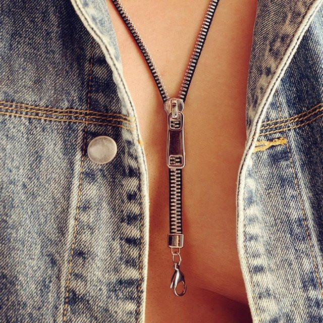 Henglinpar Halskette Choker, Reißverschluss, silber, Unisex - Bild 1