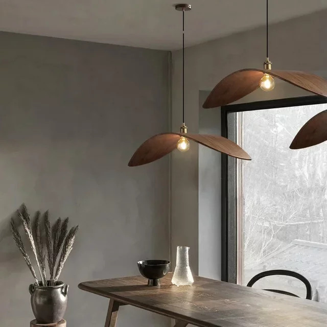 Wushiyu Vintage Holz Pendelleuchte in Braun für Esszimmer, Küche und Restaurant - Bild 1