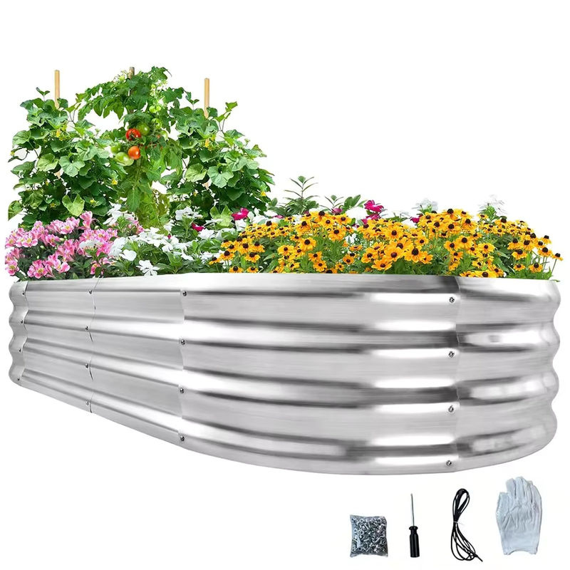 Hochbeet-Kit aus verzinktem Stahl in Silber, Pflanzgefäß für die Gartenarbeit im Freien, B/T/H: 121,92 x 60,96 x 30,48 cm - Bild 7