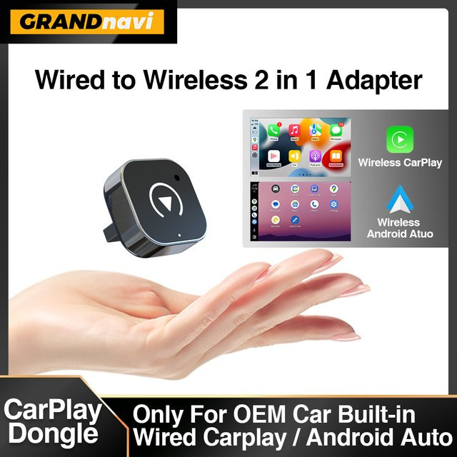 Grandnavi 2in1 Wireless CarPlay und Android Auto Adapter für OEM-Autoradios, Schwarz, USB Plug and Play mit Bluetooth - Bild 1
