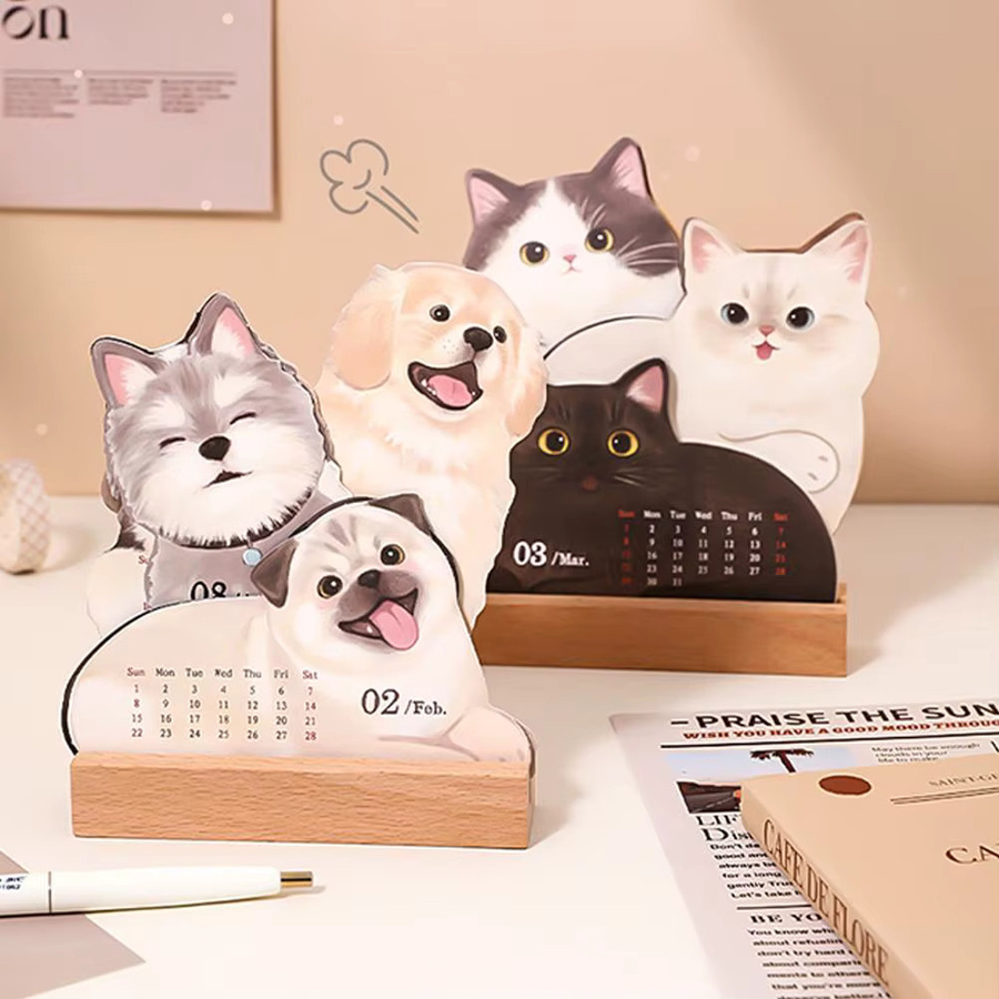 2026 Mini-Desktop-Tischkalender mit Katzen- und Hunde-Motiven, multifunktionaler Kalender mit Notizfunktion zum Beschreiben und Abwischen, Mehrfarbig - Bild 2