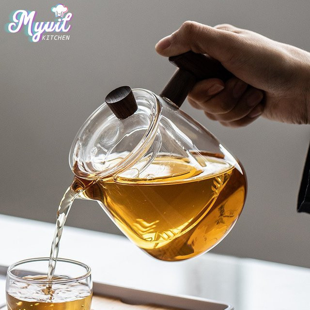 MYVIT Glas-Teekanne mit Bambusgriff und Teesieb, transparent, 480 ml - Bild 1