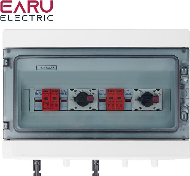 EARU Solar Photovoltaik PV Kombiniererbox mit 2 Eingängen und 2 Ausgängen, DC 1000V, Überspannungs- und Blitzschutz, DC-Sicherung, MCB, SPD, wasserdichte IP65 Box, Weiß, B/T/H: 40 x 33 x 13 cm - Bild 1