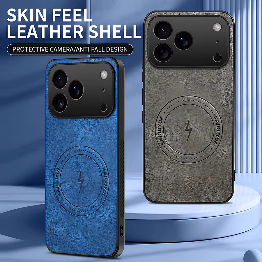 Caynes Magnetische Lederhülle für iPhone 17 Pro Max, 17 Pro, 17 in Braun – Stoßfeste Klassik-Schutzhülle mit kabelloser Ladefunktion - Bild 3