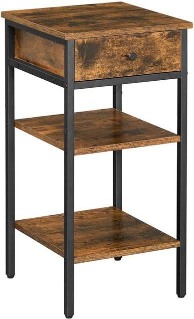 Vasagle Nachttisch im industriellen Stil mit Schublade und 2 Ablagen, Braun-Schwarz, B/T/H: 35 x 35 x 70 cm - Bild 1