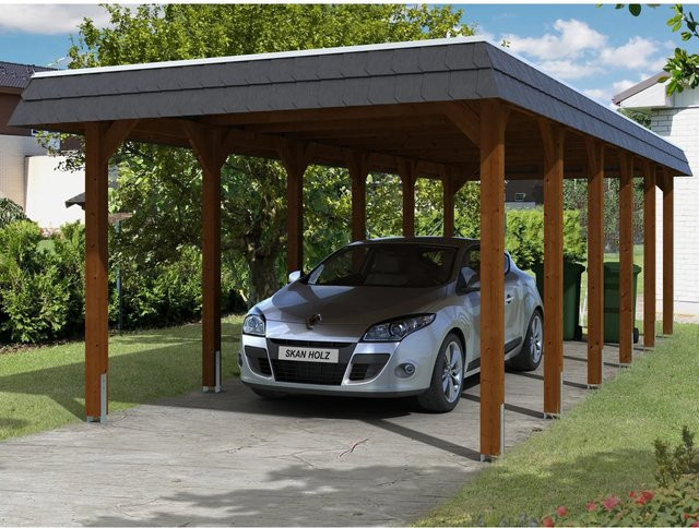 Skan Holz Carport Spreewald mit schwarzer Blende in Nussbaum, B/T: 345 x 893 cm - Bild 4