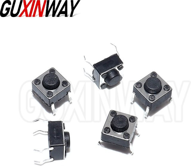 GUXINWAY 100 Stück Mini Push Button Schalter 4Pin 6x6mm DIP Takt Schalter in Schwarz B/T/H: 6 x 6 x 4,3 mm - Bild 1