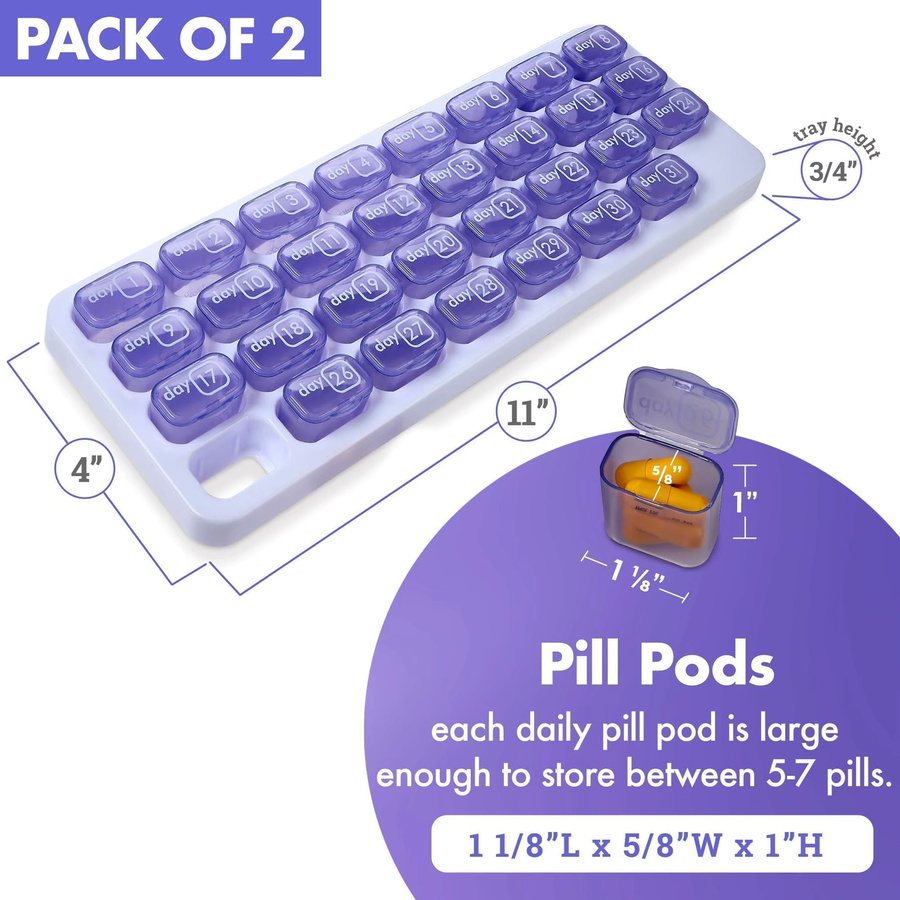 UNTIOR Pillendose Organizer in Tastaturform mit 31 Fächern für wöchentliche und monatliche Einnahme, Farbe: Lila - Bild 4