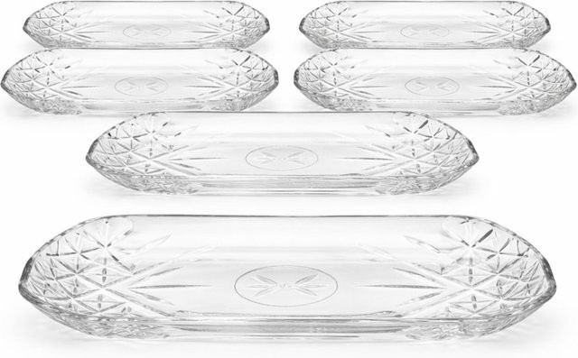 Pasabahçe Timeless Servierplatte aus Glas, transparent, rechteckig, 6er Pack, L: 30,5 cm, B: 18,2 cm, H: 3,3 cm - Bild 1
