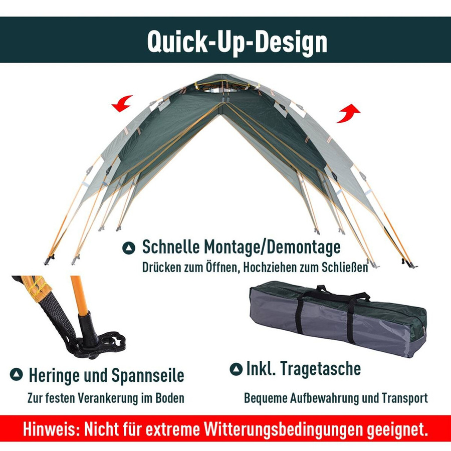 Outsunny Quick-Up-Campingzelt für 2 Erwachsene und 1 Kind, wasserdicht, 4 Jahreszeiten, Dunkelgrün, B/T/H: 210 x 210 x 140 cm - Bild 5