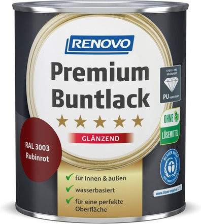 RENOVO Buntlack für Holz, wasserbasiert, rot, glänzend, 0,75 l - Bild 1