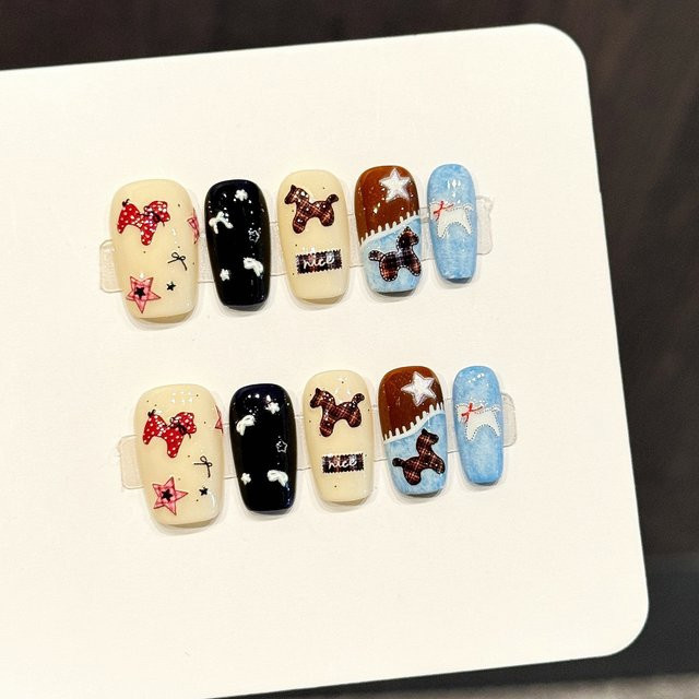 YADORNOS Press On Nails, 10 Stück, Sterne Schleife, Schimmernd, Unisex - Bild 1
