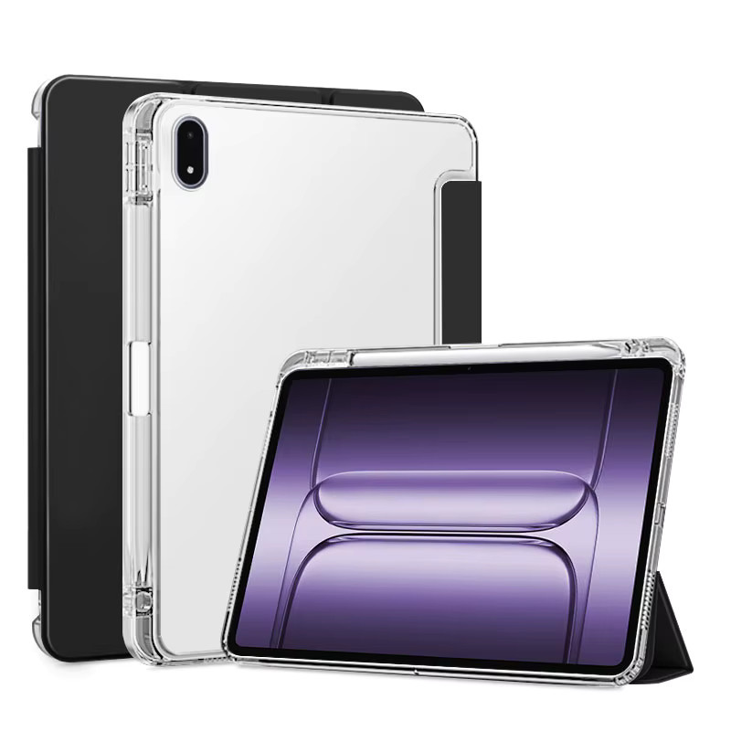Funda Schutzhülle für OnePlus Pad 3 mit Stifthalter aus PU-Leder, weiche Rückseite und Standfunktion, Schwarz/Transparent, 13,2 Zoll - Bild 1