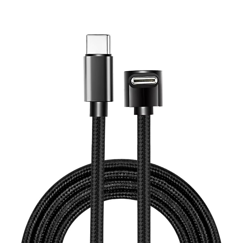 USB C auf USB C PD Schnellladekabel mit 90 Grad Winkel, 60 W Datenkabel aus Nylon geflochten, Schwarz - Bild 3
