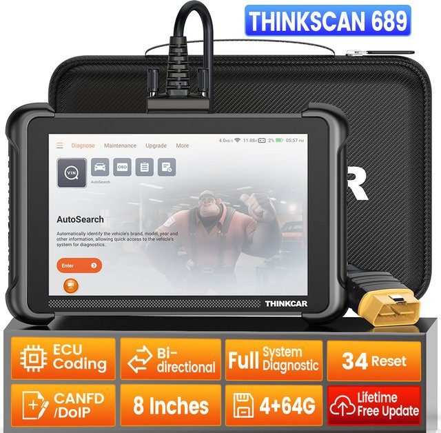 THINKCAR THINKSCAN 689 CANFD DOIP Auto-Diagnosegerät in Schwarz mit 34 Reset-Funktionen, OBD2-Scanner für Alle-System-Diagnose und ECU-Codierung - Bild 1