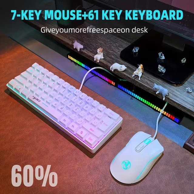 HXSJ RGB Gaming-Tastatur und Maus-Set mit 61 Tasten in Weiß und Multicolour für PC und Laptop - Bild 1