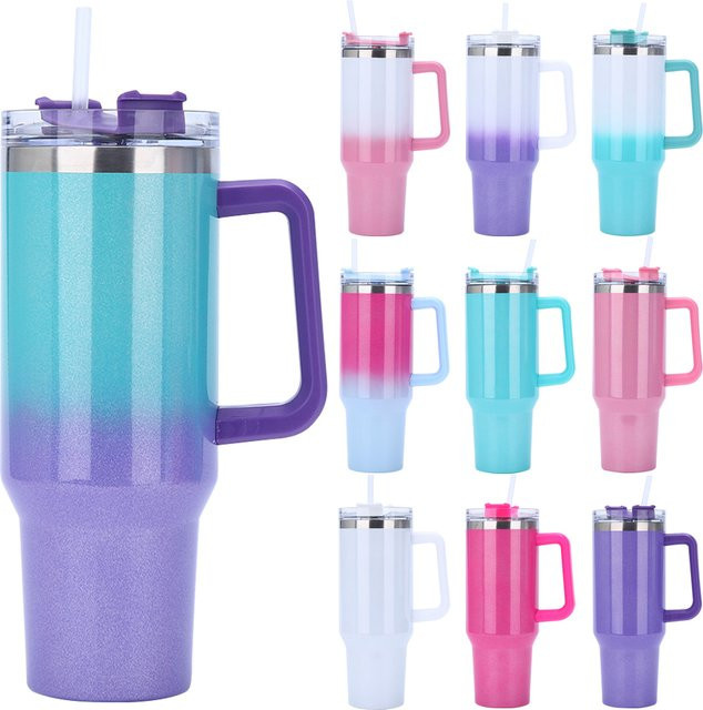Shunmaii Isolierter Edelstahl Trinkbecher mit Stroh und Griff, 40 Unzen, Transparent/Mehrfarbig - Bild 1