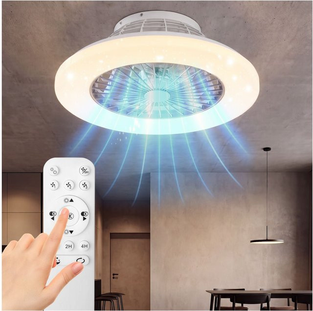 tectake LED Deckenleuchte mit Ventilator, dimmbar, 3 Lichtfarben, weiß, Durchmesser: 50 cm, mit Fernbedienung - Bild 1