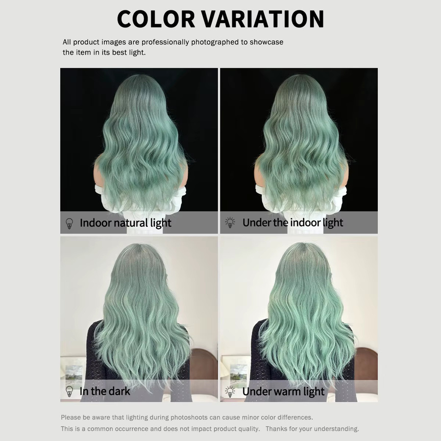 7JHH WIGS Wasserwellen-Perücke, Grün, Damen, Synthetik, Mittelscheitel, Pony - Bild 6