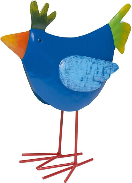 Bunte Deko-Figur Huhn aus Stahlblech, Blau Bunt, B/T/H: 11 x 26 x 24 cm - Bild 1