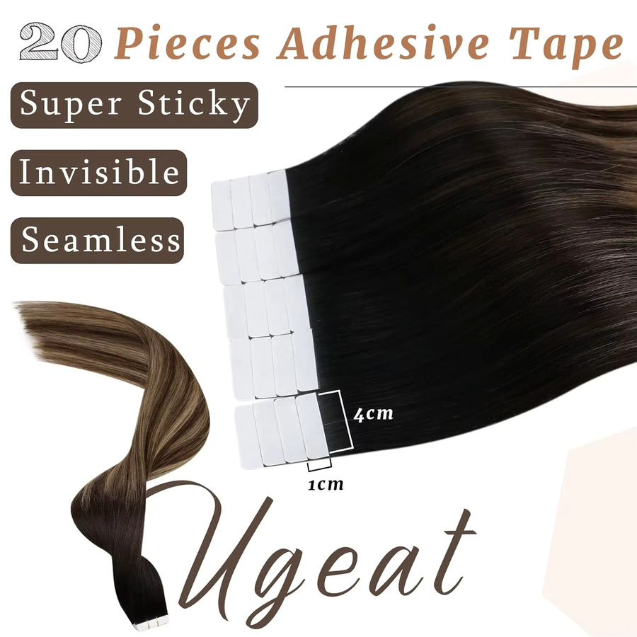 Ugeat Tape-in Haarverlängerungen Echthaar, Balayage, Glatt, 12-14 Zoll, Damen - Bild 4