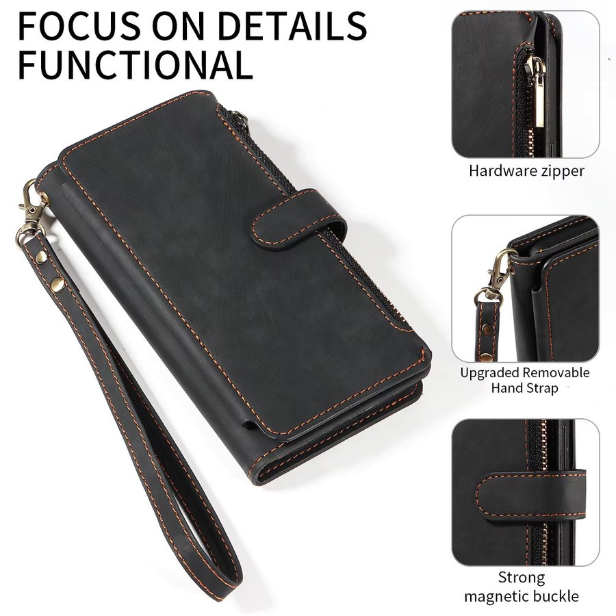 Samsung Handyhülle aus PU-Leder mit Reißverschluss und Kartenfächern als Wallet Cover in Schwarz für Galaxy A13 A14 A15 A21 A22 A23 A24 A25 A32 A34 A50 A54 Flip - Bild 6
