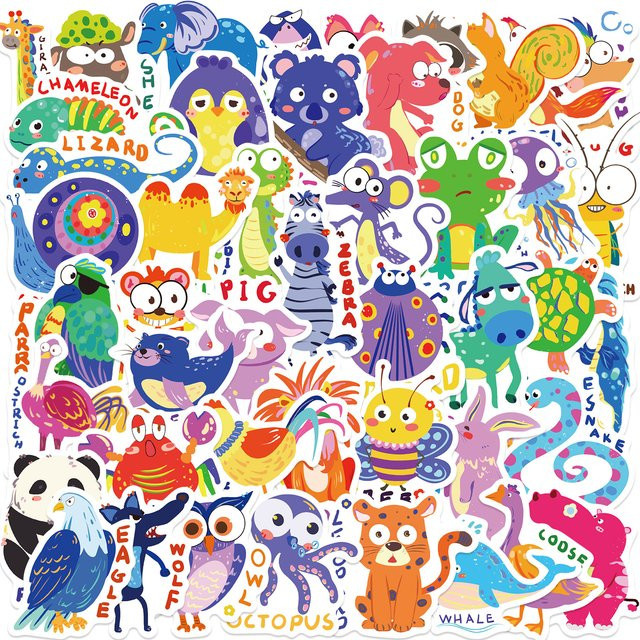 50 Stück niedliche Tier-Aufkleber im Cartoon-Design für Laptop, Notebook und Koffer, Multicolor - Bild 1