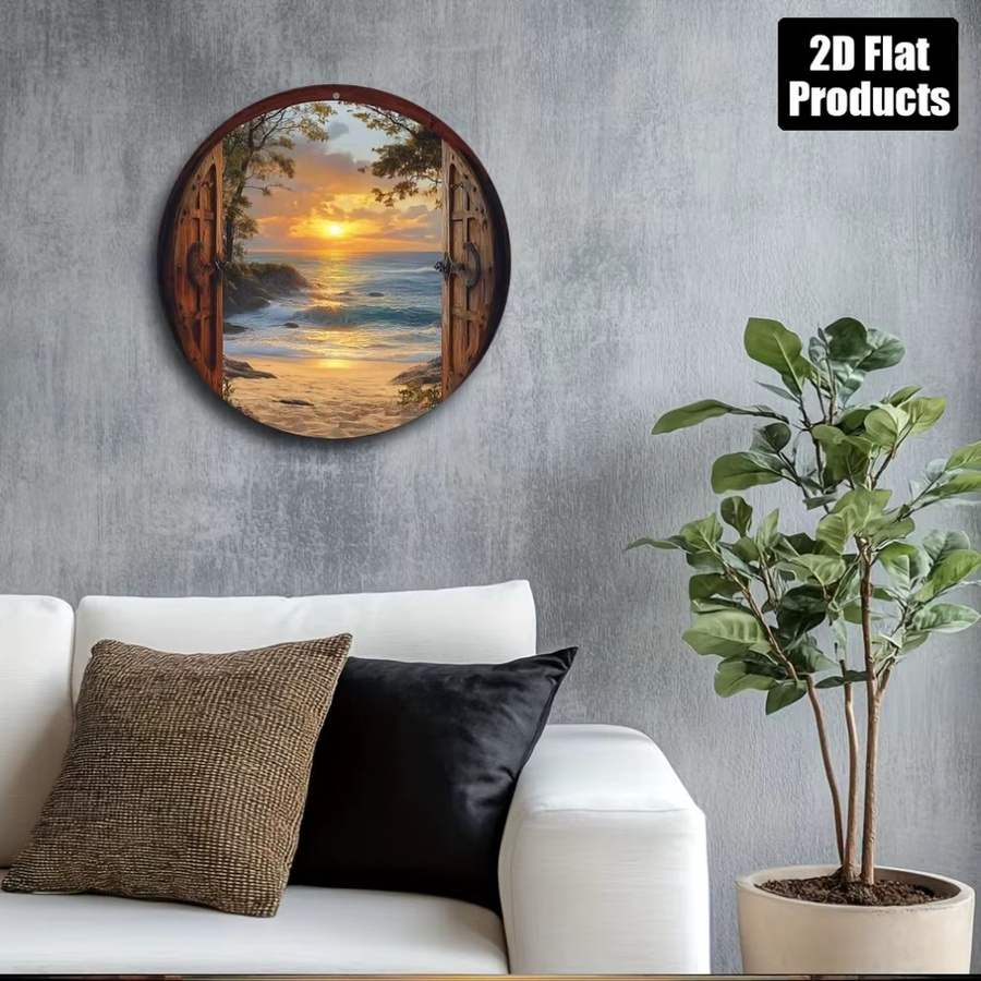 CIFBUY Runde Metall-Wandkunst Strand-Sonnenuntergang in Mehrfarben, Durchmesser: 20,32 cm - Bild 4