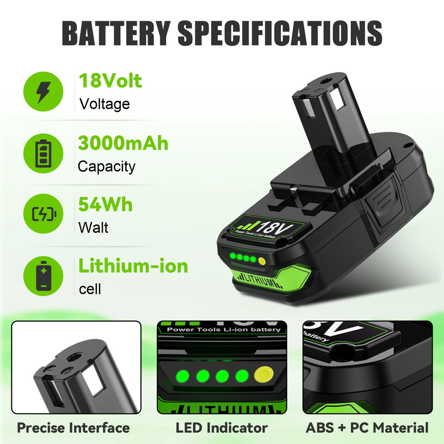 Bonacell Ersatzakku 3000mAh für Ryobi 18V Li-Ion Akku-Werkzeuge, kompatibel mit Ryobi P107, P108 und RB18L50 - Bild 4