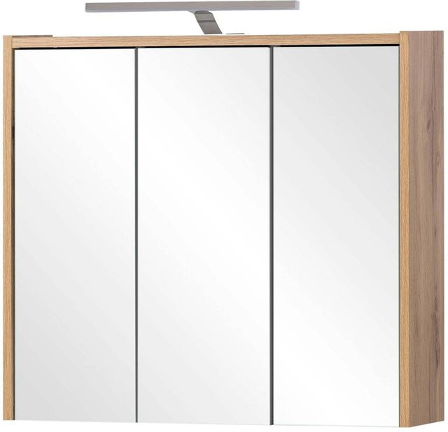 Spiegelschrank Flag von Möbelpartner in Eiche Landhaus Nachbildung mit LED-Beleuchtung und Regalen, Braun, B/H/T: 65 x 64 x 16 cm - Bild 1
