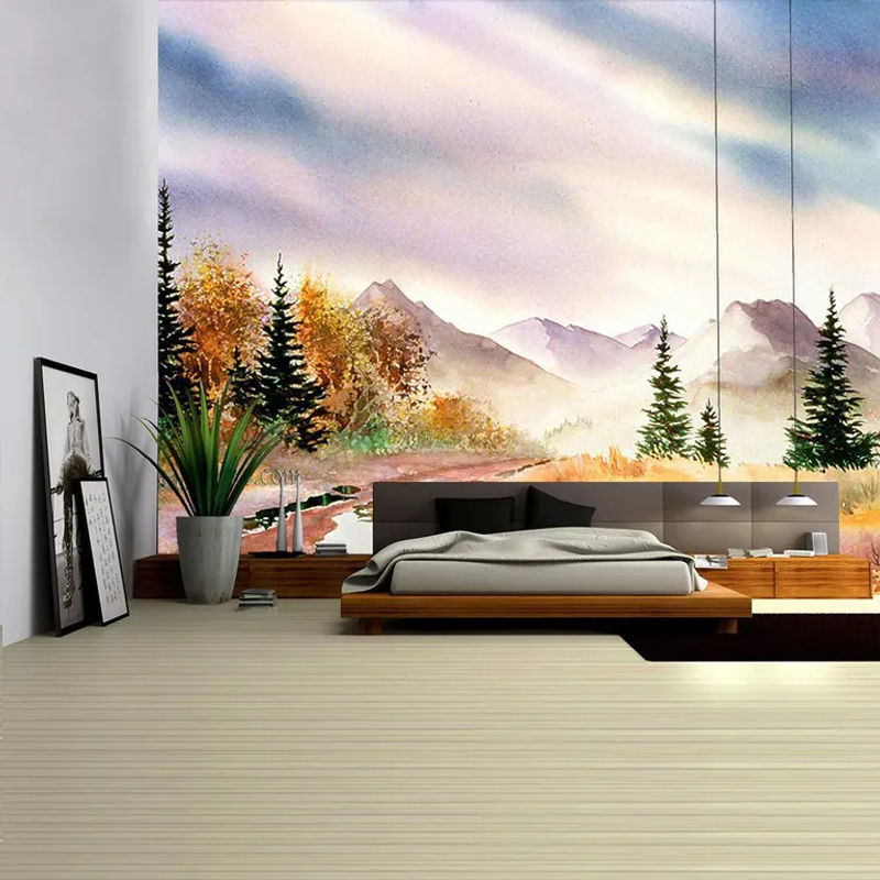 Bunter Wandteppich mit psychedelischem Wald-Motiv im Bohemian-Stil von Super Six, mehrfarbig, B/H: 95 x 70 cm - Bild 2