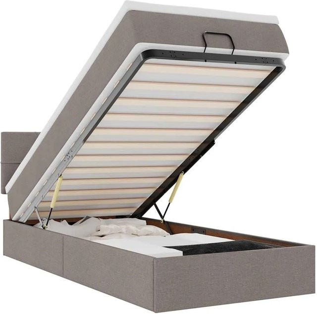 vidaXL Ottoman-Bett mit Matratze, LED-Unterbettbeleuchtung und USB-Ladeport, Taupe, B/T/H: 100 x 200 x 88 cm - Bild 1