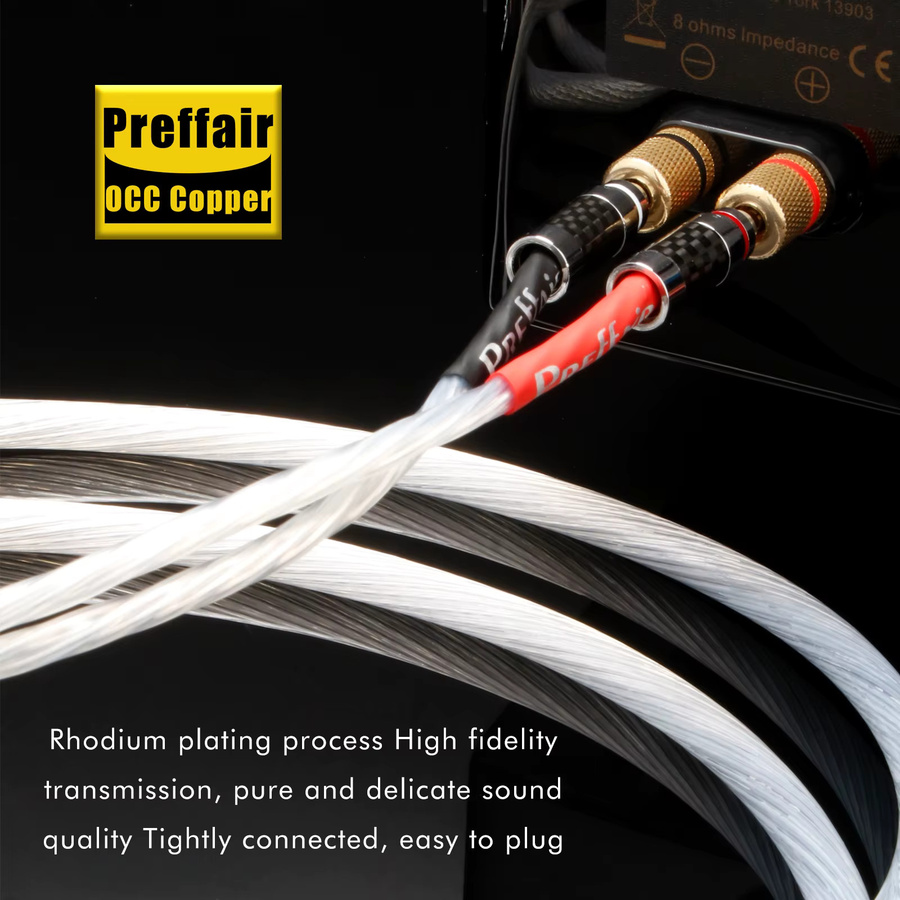 Preffair High-End 7N OCC Kupfer Versilbertes Audio-Einzeldraht-Lautsprecherkabel mit Rhodium-beschichtetem Stecker in Silber - Bild 2