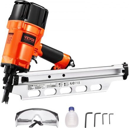 VEVOR Druckluft Nagler für 50 bis 90 mm, 21 Grad Rundkopf, pneumatische Nagelpistole mit zwei Auslösemodi und Tiefeneinstellung, Farbe: Orange - Bild 1