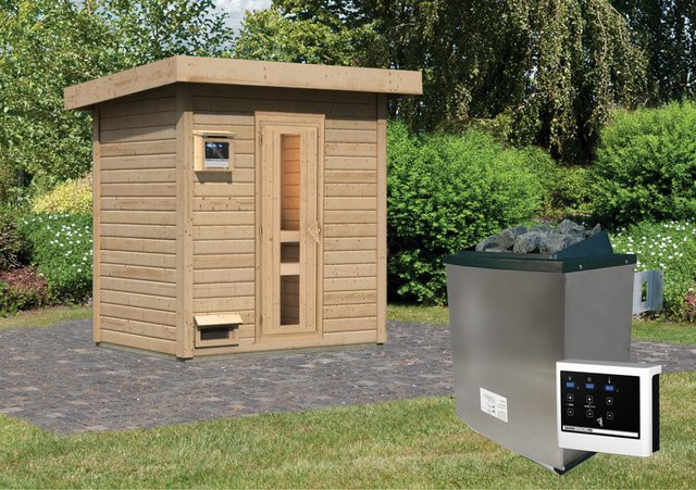 Saunahaus HYTTI 1 Naturbelassen mit 9,0 kW Ofen und Steuergerät, B/T: 196 x 146 cm, Wandstärke: 38 mm - Bild 1
