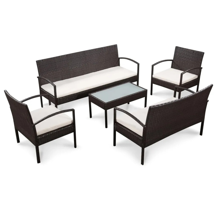 vidaXL 5-tlg Garten-Lounge-Set Modell 4 aus Poly Rattan in Braun mit Auflagen und Metallgestell - Bild 2