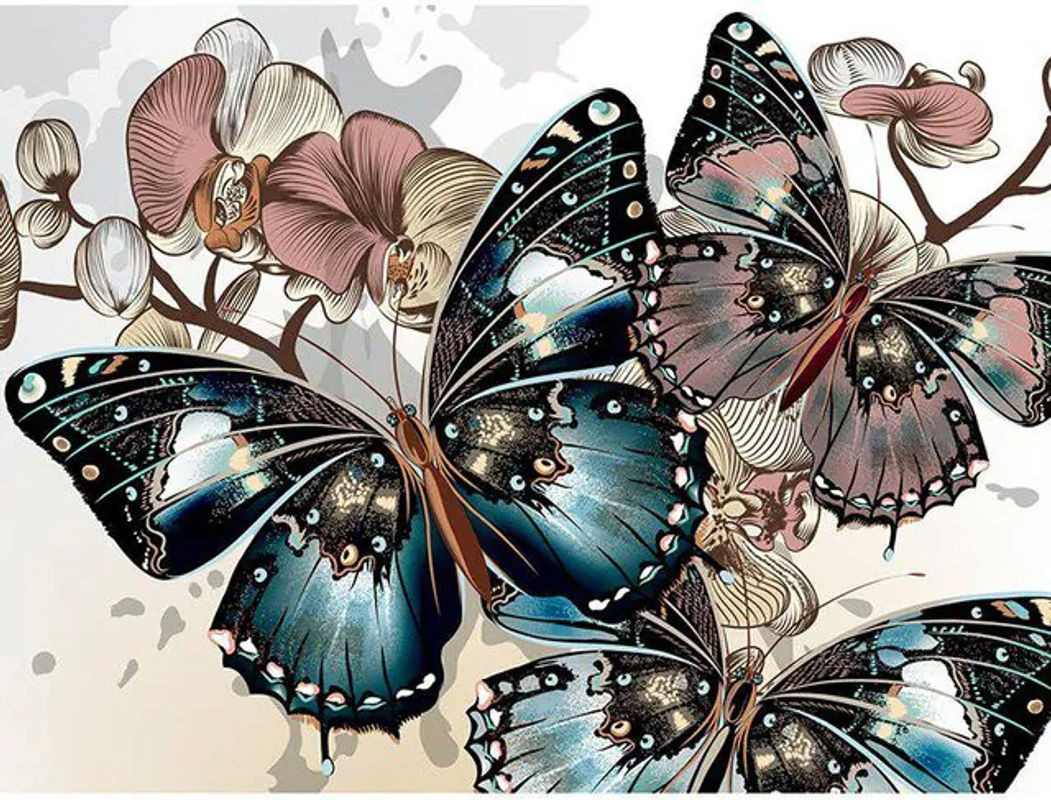 FIYO Diamant-Malerei zum Selbermachen mit Schmetterlingen und Blumen, mehrfarbige Diamant-Stickerei in floralem Design, B/H: 30 x 20 cm - Bild 1