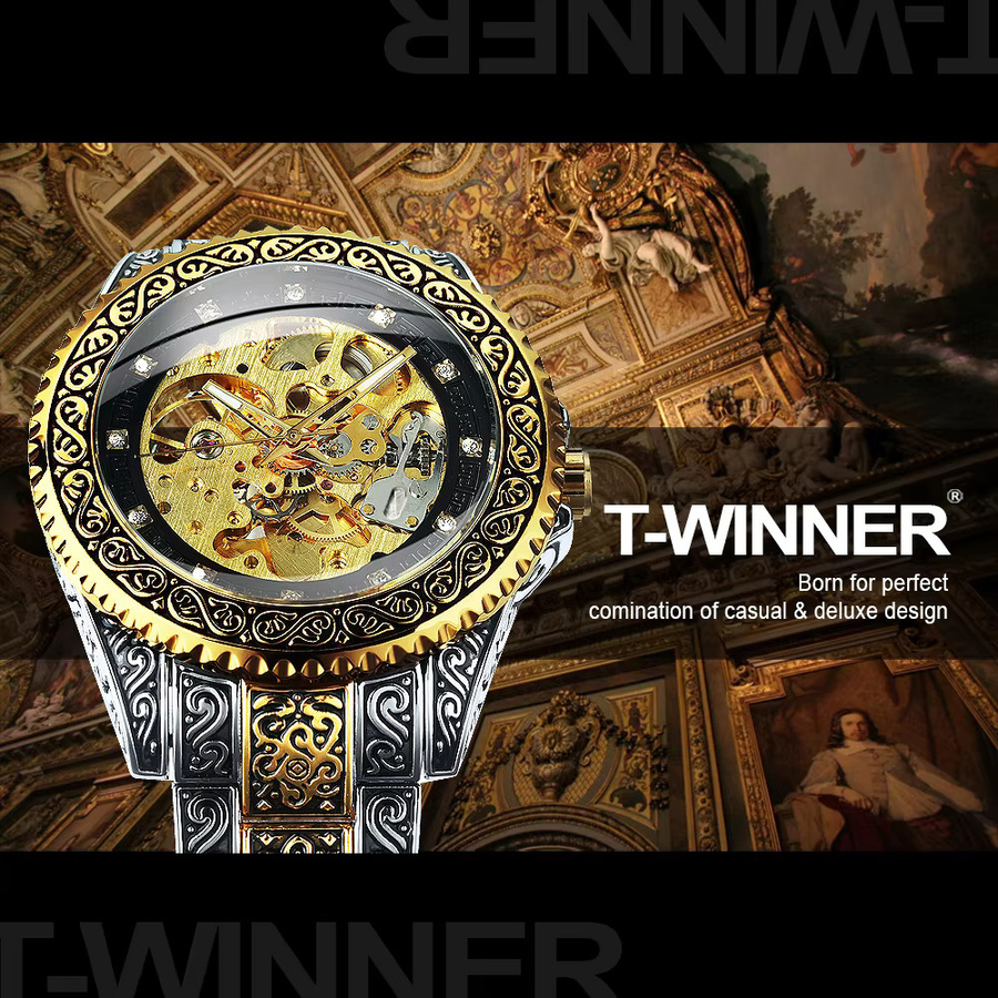 WINNER Armbanduhr Automatik, Edelstahl, Gold, Herren - Bild 2