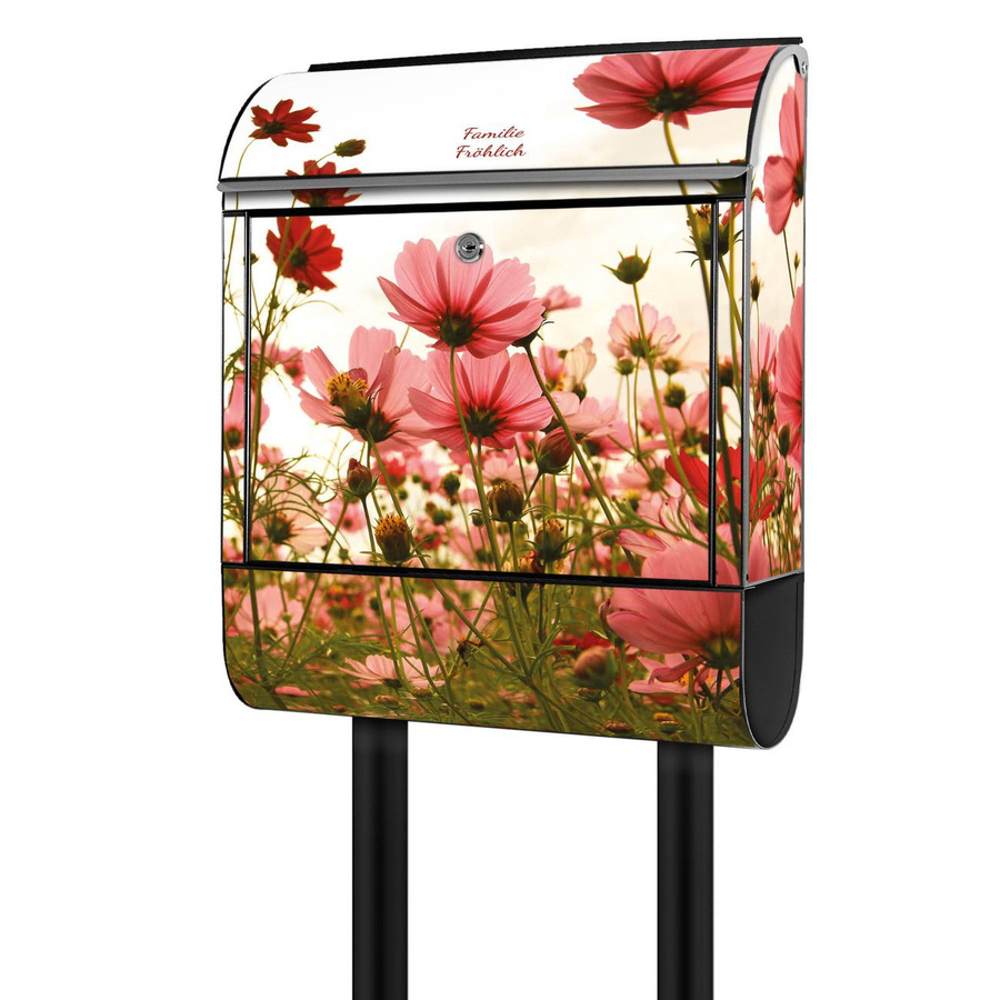 banjado Postkasten mit Standfuß und Motiv Schmuckkörbchen, pulverbeschichtet, Farbe: Schwarz/Mehrfarbig, B/T/H: 38 x 16 x 161,5 cm - Bild 1