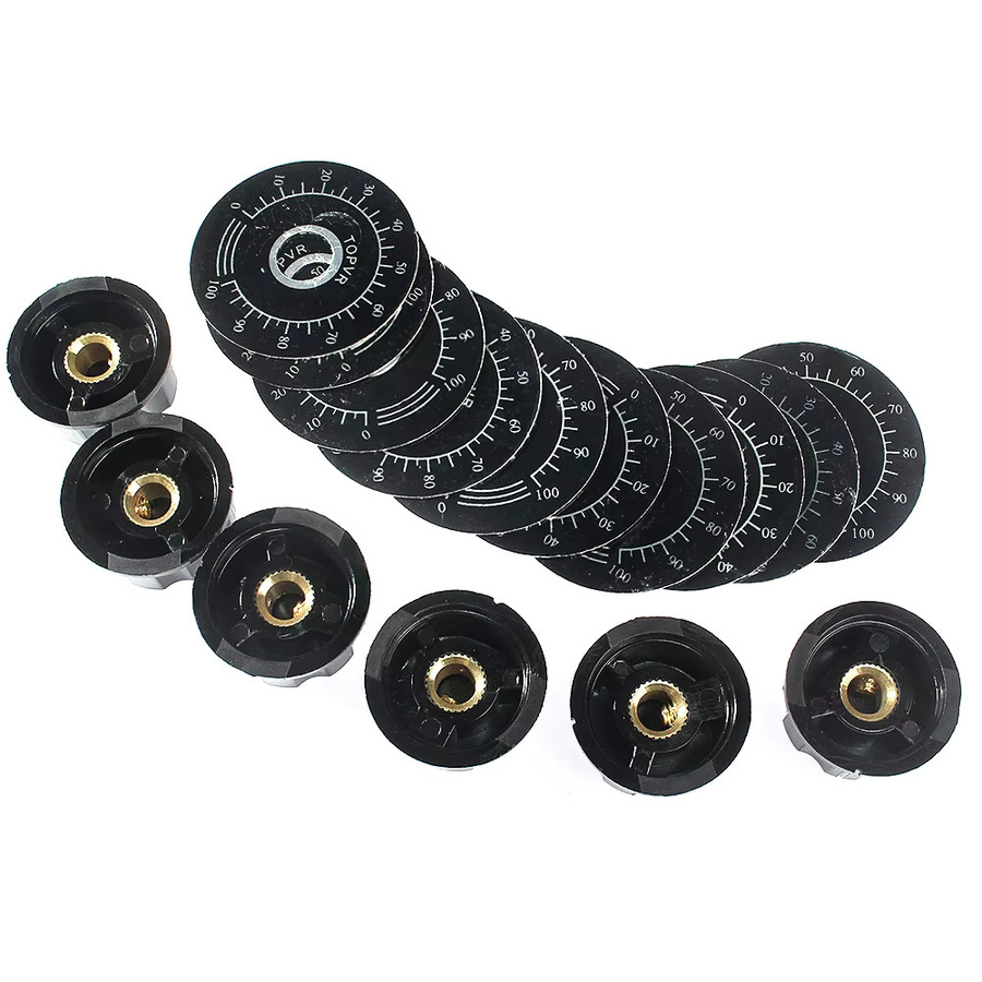 YTDMEN 10-teiliges Potentiometer-Knopf-Set MF-A03 aus Bakelit mit Skalenplatte und Blechskala in Schwarz - Bild 3