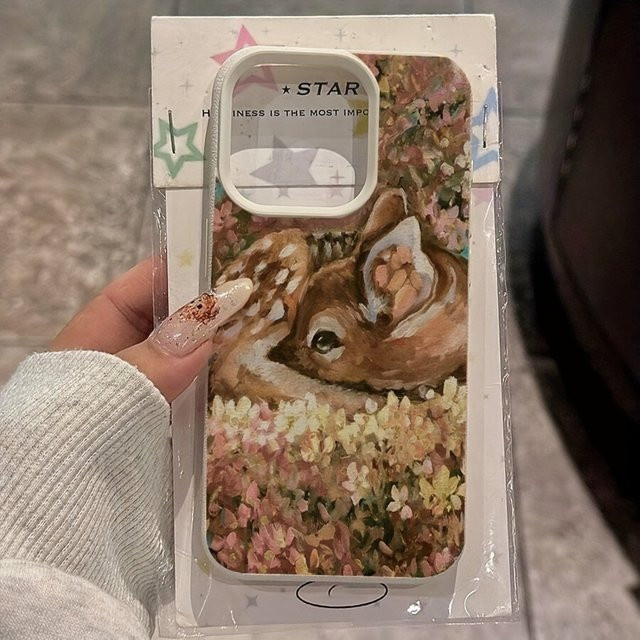 TPU Schutzhülle mit Ölgemälde Deer Muster für iPhone 11 bis iPhone 17 Pro Max in Pink und Multicolour - Bild 1