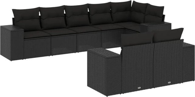 vidaXL 8-teilige Garten-Sofagarnitur in L-Form aus schwarzem PE-Rattan mit Sitzkissen und Stauraum - Bild 1