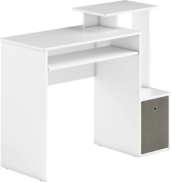 HOMCOM Computertisch in Weiß mit Tastaturablage und Schublade, moderner Schreibtisch für Home Office und Gaming, B/T/H: 100 x 40 x 86,6 cm - Bild 1